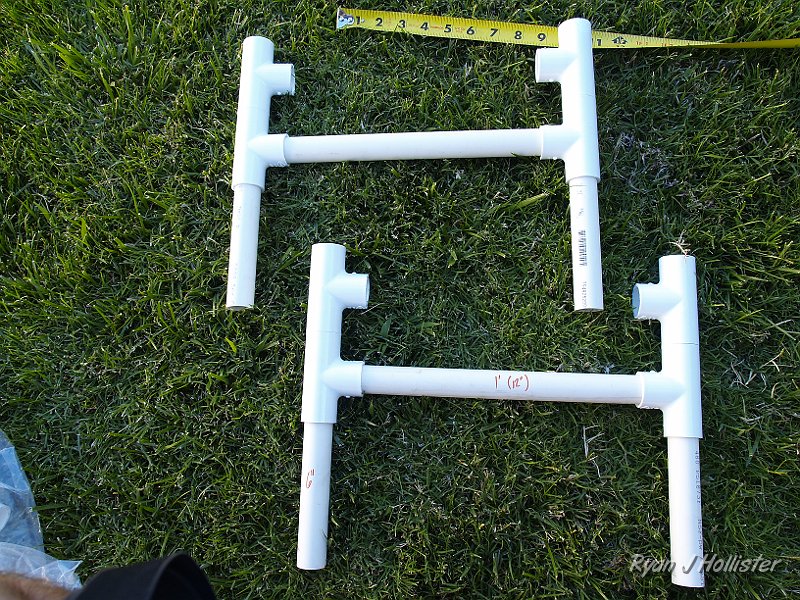 _6219802.JPG - Next, insert the 12" pieces of pipe in the lower T as shown.  These will become one side of the cage.