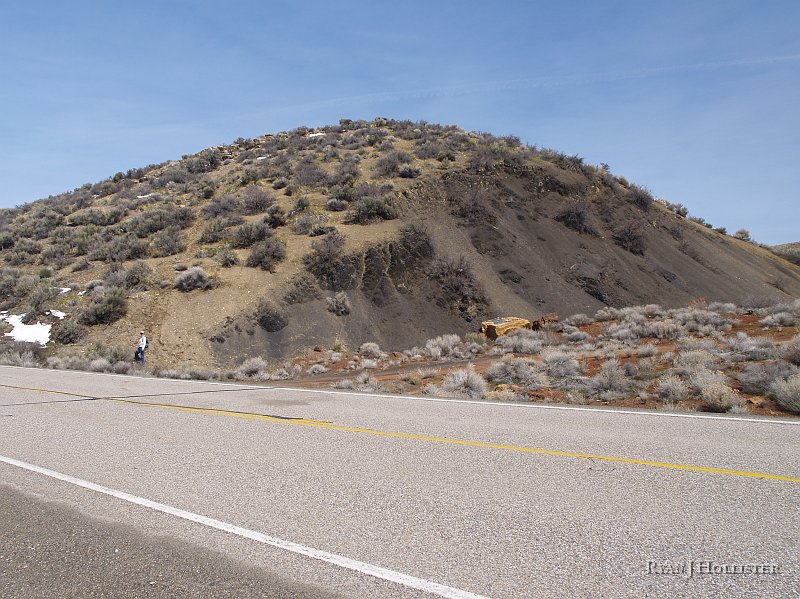_4188550.JPG - Laura and I drove back to Elko and purchased some ziplock baggies and rubbermade containers.  Then I took another "perspective" shot to show the fossil-bearing limestone that overlies the shale.