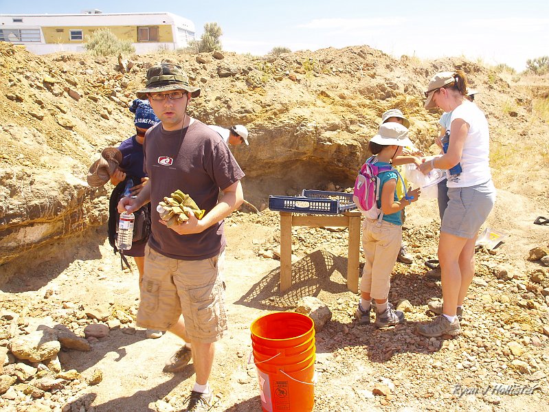 _7180304.JPG - After setting-up camp we headed to the Spectrum Mine and plunked down $200 for a huge scoop of high grade sunstone ore.  While the owners crushed the rock, we had some time to sift in a pit.  If you ever go, the red andesite ash layer marks the contact with the sunstone-bearing basalt flows.  Stay above the red stuff and you should find lots of stones.