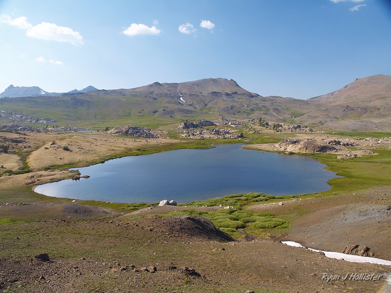 20090811_high_emigrant_lake_0154.JPG - I scoured the entire hillside looking one particular source fo the wood but wouldn't find it until the next morning.   Big Sam in the distance at right.  Our camp was just above the outlet on the granite.