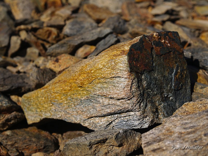 20090816_20_Lakes_Basin_0358.JPG - Upon further review, I wish I had oserved this rock more closely.  It looks somewhat schisty or phyllitic, but I swear when it also had some low-grade marble in it too!