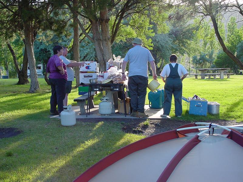 DSC00215.JPG - This is how the cooking went... groups of four or five would help prepare dinner while others had clean-up.  This went on a rotating basis.