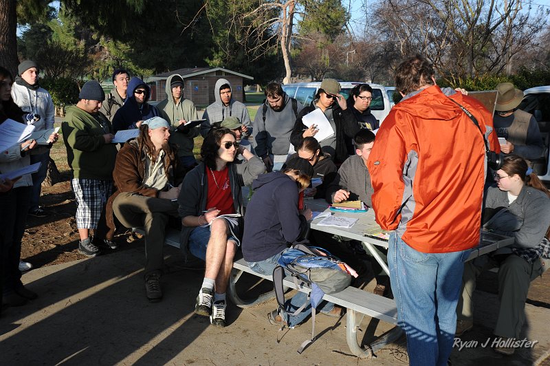 DSC_0010.JPG - The group of thirty-four intrepid students warming-up in the Bakersfield sun, after a long, damp and cool night at the Ming Lake Campground.