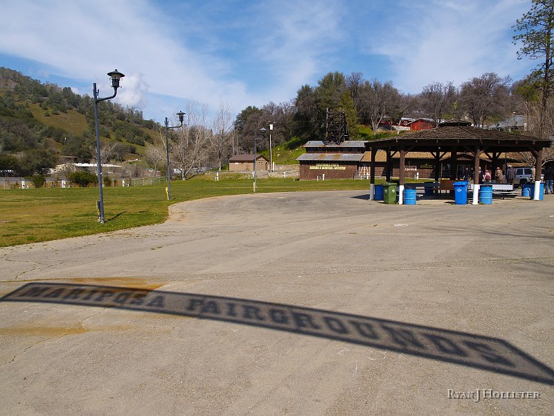 _3147081.JPG - Next stop:  California State Mining & Mineral Museum at the Mariposa County Fairgrounds. (The sun was casting a fortuitous shadow through the sign!)