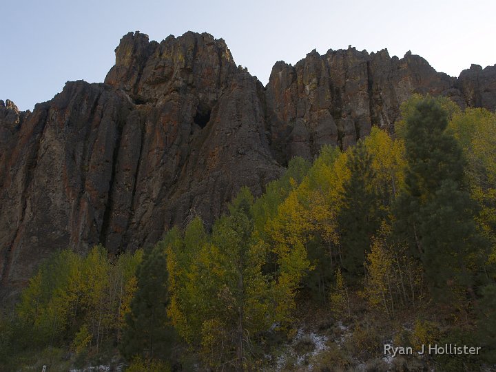 _A125327.JPG - The quaking aspen here are growing up against the breccia-lahar leading to Frenchman Lake.  And with that, we were back to Turlock.