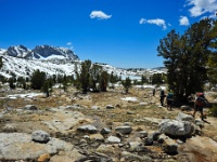 Our first view of a still-frozen Evelyn Lake.  We had originally planned this area to be a possible camp site.