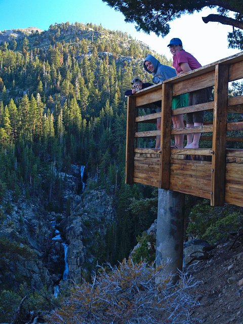 _7054009.JPG - Laura, Courtney & Kristi at the Leavitt Falls overlook.   This pullout is unmarked from the Sonora Pass road, so click the "See Map" link at right to see exactly where it is.