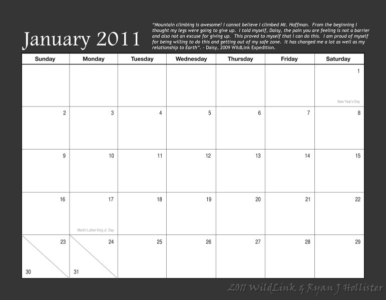 03januaryDAYS.jpg - Monthly dates & WildLink member quote.