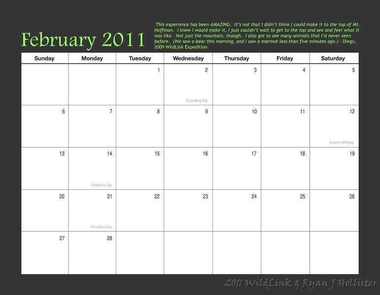 05FebruaryDAYS.jpg - Monthly dates & WildLink member quote.