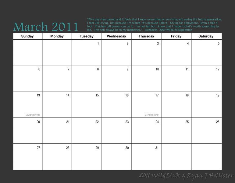 07MarchDays.jpg - Monthly dates & WildLink member quote.