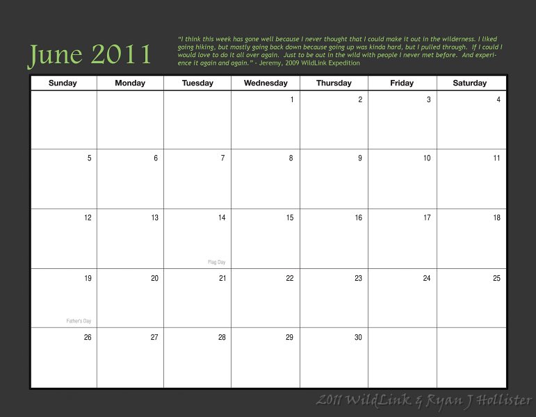 13JuneDays.jpg - Monthly dates & WildLink member quote.