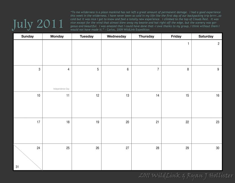 15JulyDays.jpg - Monthly dates & WildLink member quote.