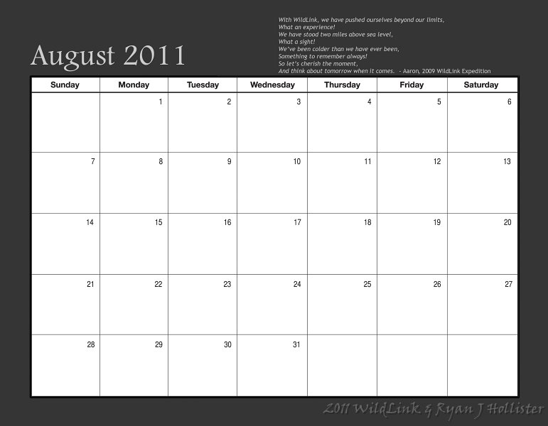 17AugustDays.jpg - Monthly dates & WildLink member quote.
