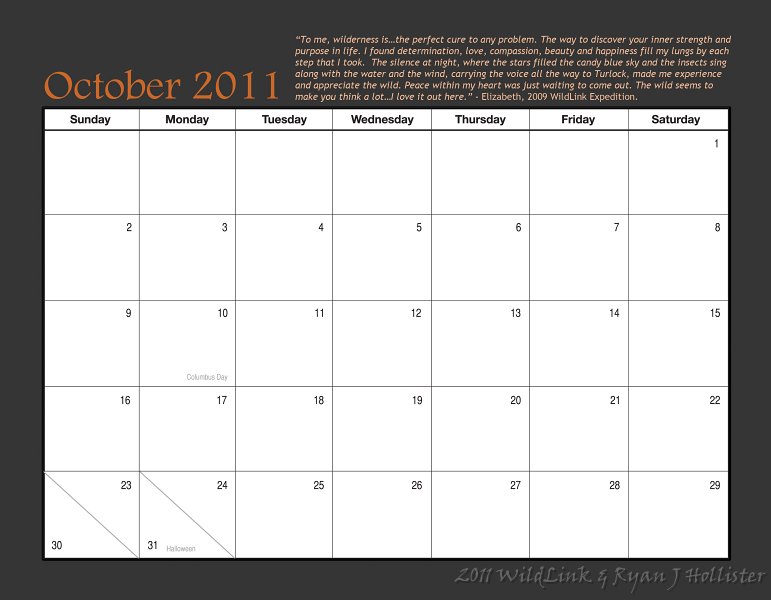 21OctoberDays.jpg - Monthly dates & WildLink member quote.