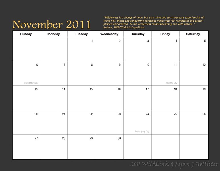 23NovemberDays.jpg - Monthly dates & WildLink member quote.