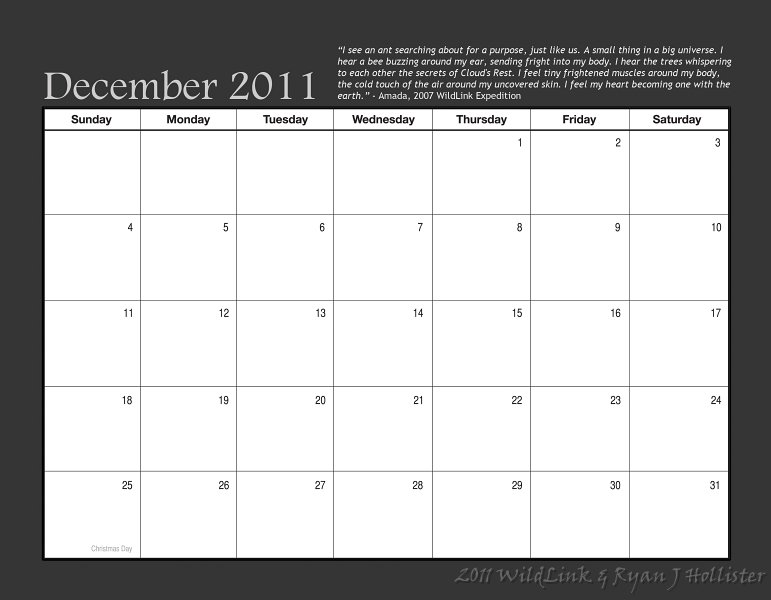 25DecemberDays.jpg - Monthly dates & WildLink member quote.