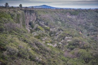 Remnants of rather large rock falls in the center of the photo.  Jointing in the rocks played a big role, I'm sure... but I wonder mining activity is also to blame? : Geology Trip, Jamestown, MJC Geology, latite, southern motherlode, table mountain, vernal pool