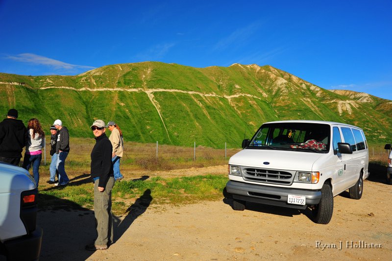 RJH_7788.JPG - Mrs. H is ready to hit Ant Hill to find some miocene-aged shark teeth in the swath seen running across the hill. This is a less-rich section ofthe Temblor Formation.  The actual Sharktooth hill produces WAY more specimens than this area, along with many mamal bones too.