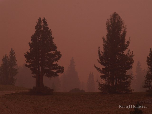 _7264455.JPG - After deciding that breaking camp and driving at night in smokey conditions wasn't the smartest idea, I took some very long exposure photos at 9pm to show just how eerie the situation was.  The sun had already set 40 minutes earlier!